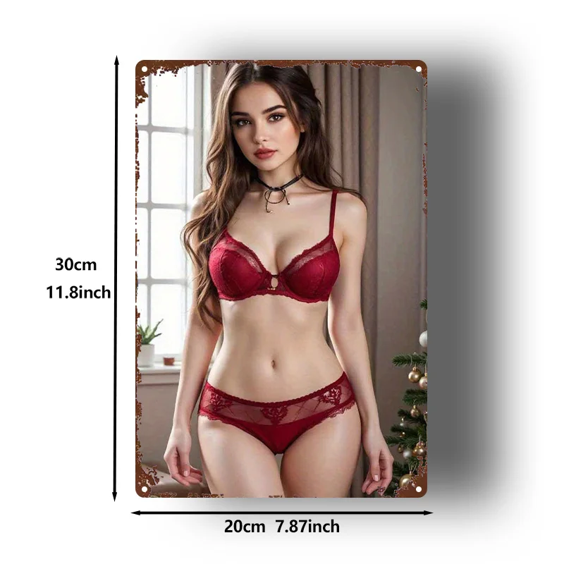 2D Metal Sign – Sexy Red Lingerie Flat Poster, Vintage Rustic Look, 8x12 Inch for Bedroom Headboard, Living Room, Bar, Garage, H
