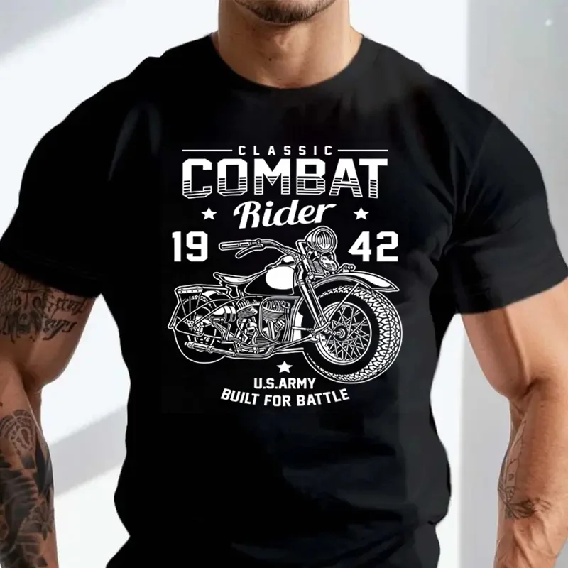 

Vintage American Motorcycle Vector Graphic Military Graphic T-shirt Fashion O-Neck Cotton Casual Tshirt