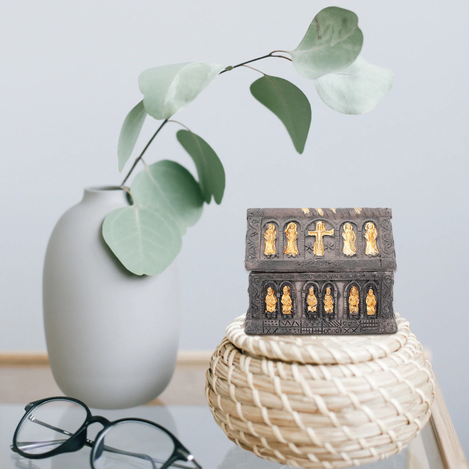 

2Pcs Egyptian Coffin Statue Resin Decor Creative Home Garden Living Room Bedroom Decoration Unique Artistic Egyptian Coffin