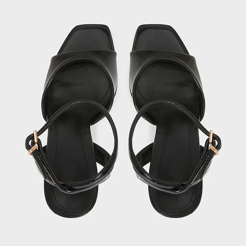Black Patent Leather Ankle Strap Buckle Heeled Sandals Women Sexy Square Open Toe High Heels Summer Elegant Party Office Shoes image 5