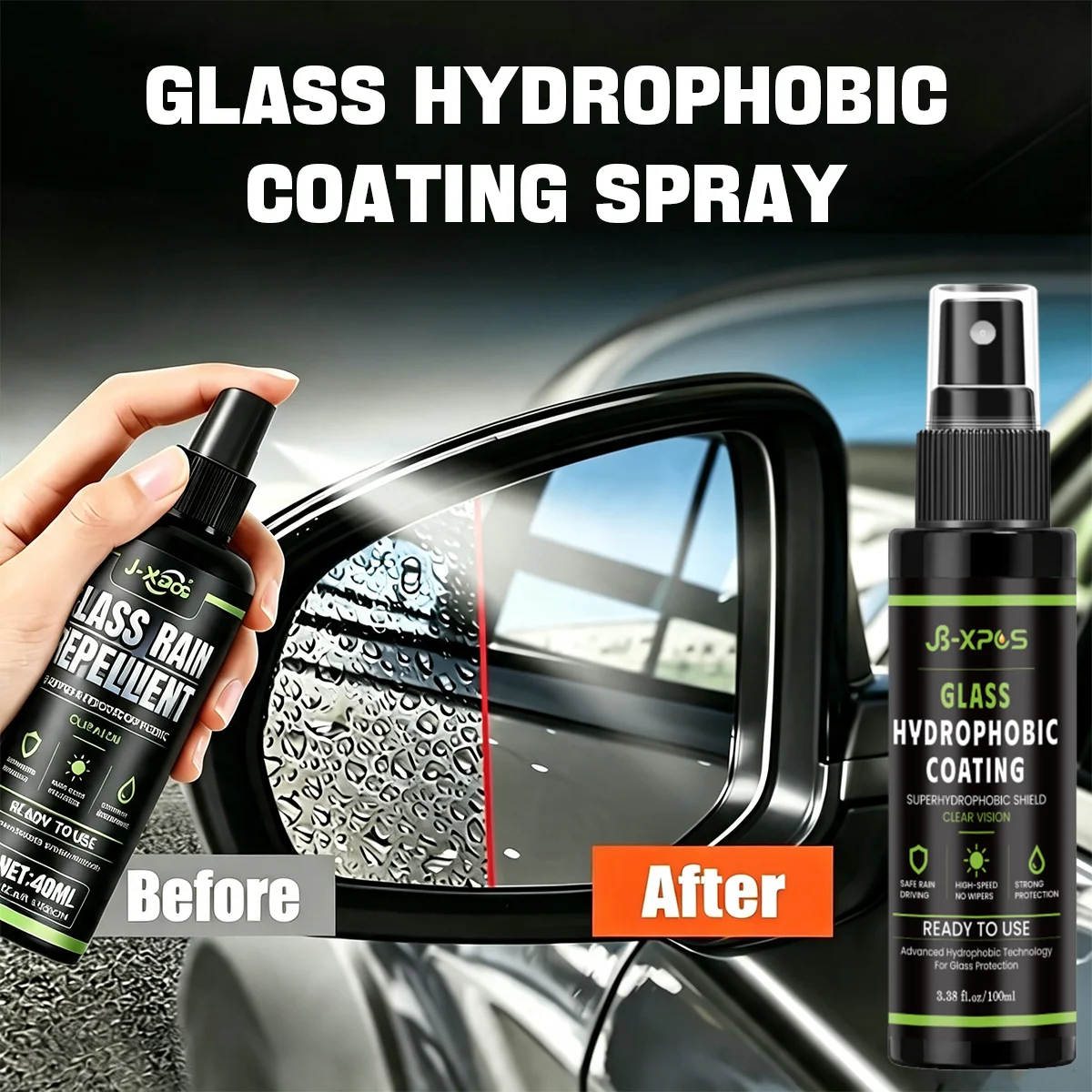 Auto Glass Hydrophobic Coating, Rain‑Repellent Water Bead Effect Protector For Vehicle Windshield Window Glass YT0503