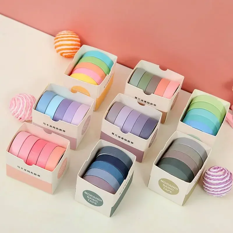 5Pcs/Box Cute Colorful Simple Washi Tape Set Base Lattice Border Sticker Masking Tape DIY Diary Album Planners School Stationery