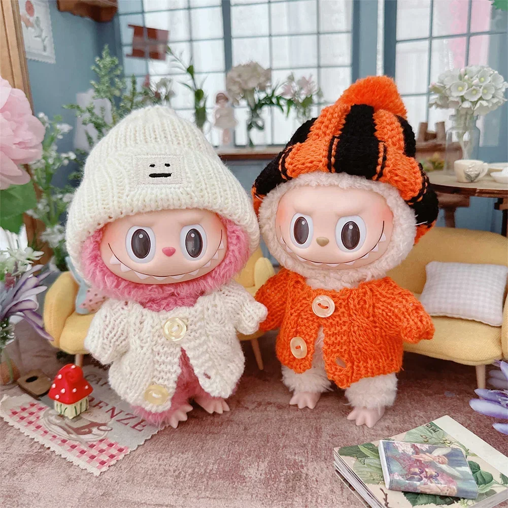 Mini Doll'S Clothes Outfit Dolls Accessories for Labubu and 10cm Cotton Doll Sweater Scarf Hat Set Clothing Christmas Gift