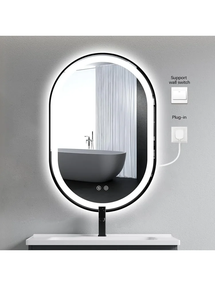 مرآة للحمام، 36 × 24 مضاءة أمامية + مرايا زينة بإضاءة خلفية مع ضوء مضاد للضباب، مقاوم للكسر، 3 ألوان، مكياج #5