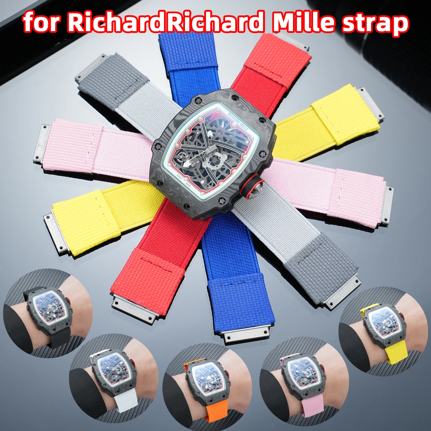 Custom Elastic Nylon FKM Watch Band For Richard Mille RM35-02/RM67-02/RM030/RM055/RM67-01/02 Screw Down Connection Watch Strap