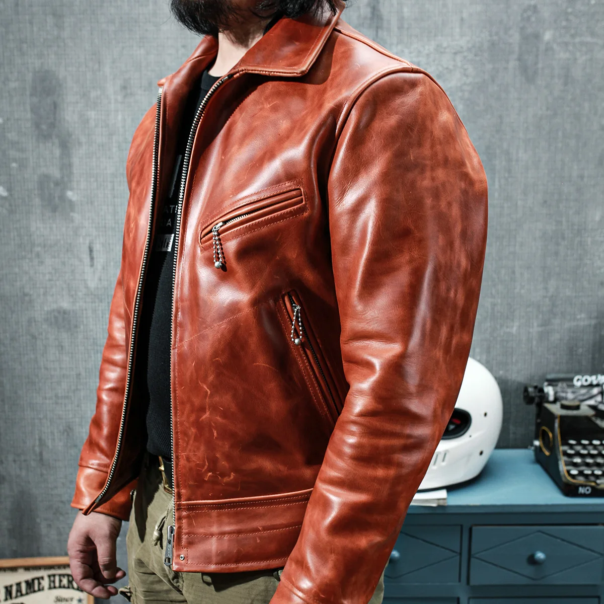 SDH2100 Super Slim Fitting Top Quality Heavy Genuine 1.5mm US Horween Cow Leather Classic Cowhide Stylish Rider Jacket