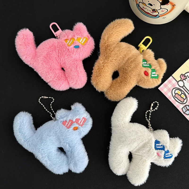 Leuke grappige pluche zonnebril kat pop sleutelhanger hanger Kawaii cartoon gevulde pop rugzak charme speelgoed verjaardagscadeau