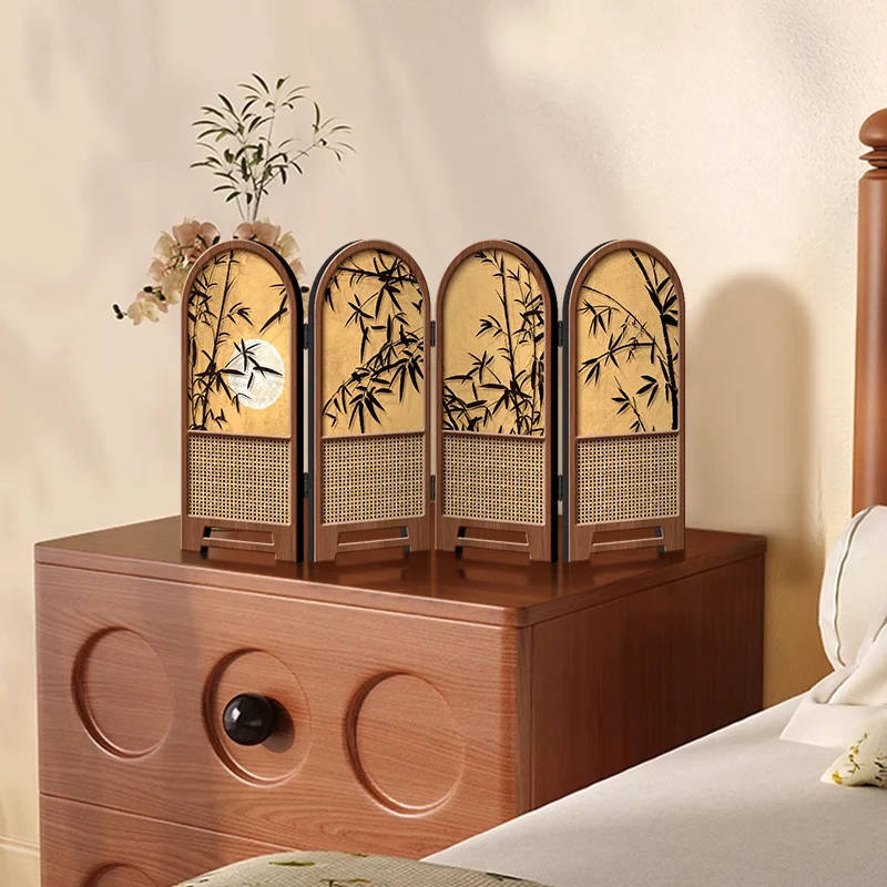 

Small screen decoration with ancient bamboo style, new desktop display, folding, high-end feeling, TV cabinet decoration