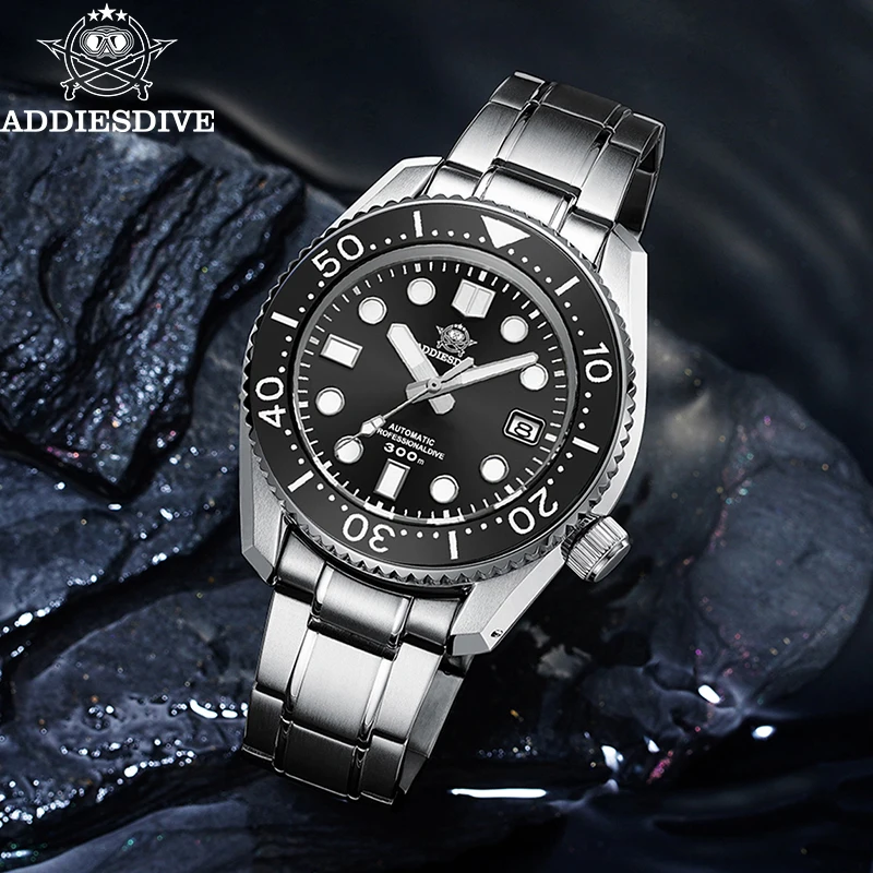 ساعة تناظرية للرجال من Addiesdive 300 متر مقاومة للماء من الياقوت مرآة زجاجية ساعة غوص BGW9 ساعة فولاذية ميكانيكية مضيئة باللون الأزرق MY-H7
