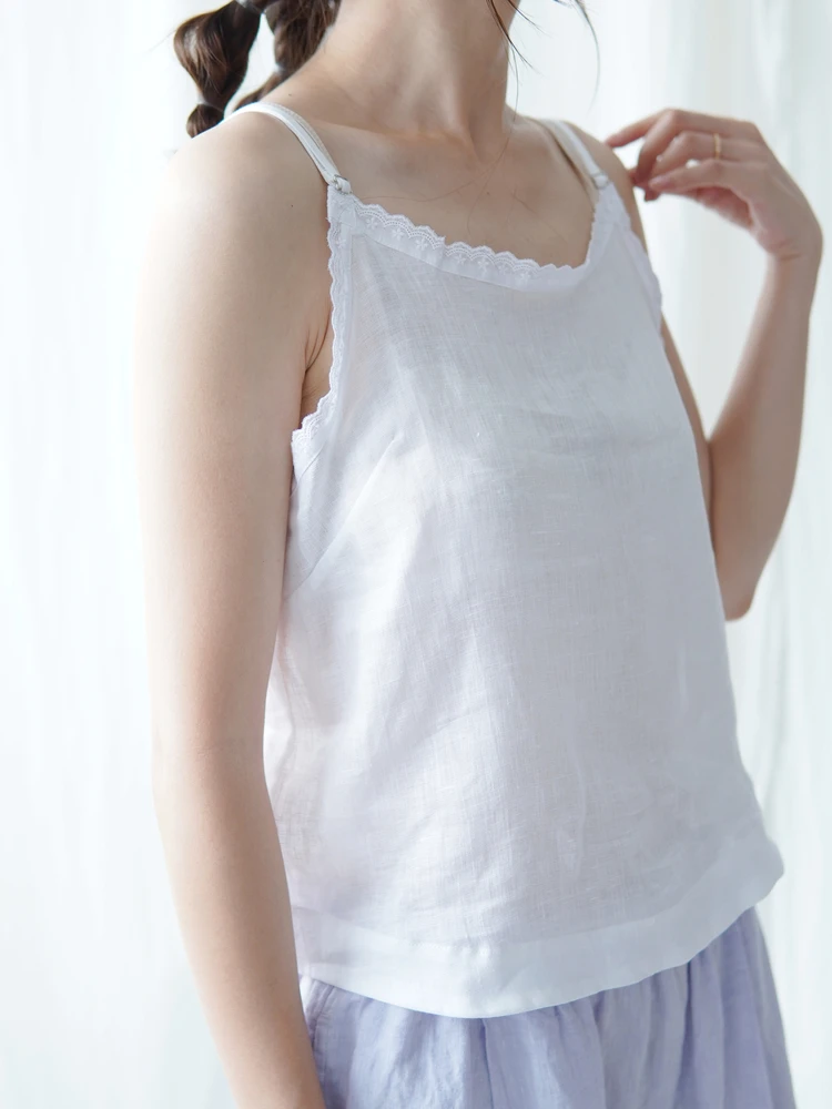 

Classical Lace Linen Strap Vest Top Long Skirt Sydandling Women's Loose Fit round Ne Inner Wear Long Dr Summer Season