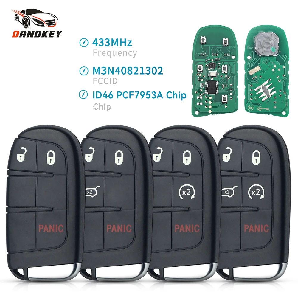 Dandkey 433MHz ID46 M3N-40821302 Smart Remote Car Key Fob for Chrysler 300C Dodge Charger Journey Challenge Dart Durango Jeep