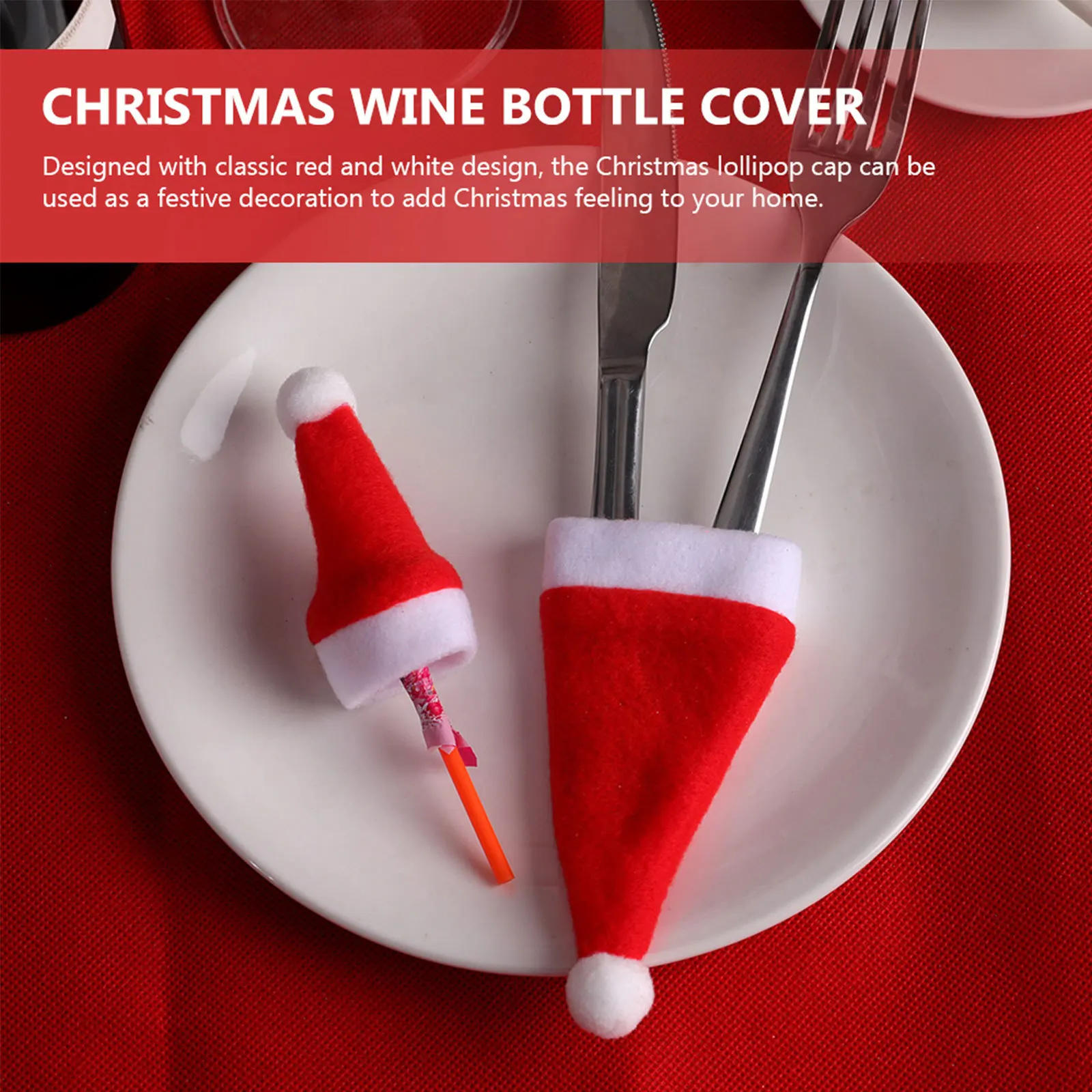 

6Pcs Mini Santa Hat Small Red Cap for Cutlery Bottle Lollipop Xmas Party Decoration and Favors