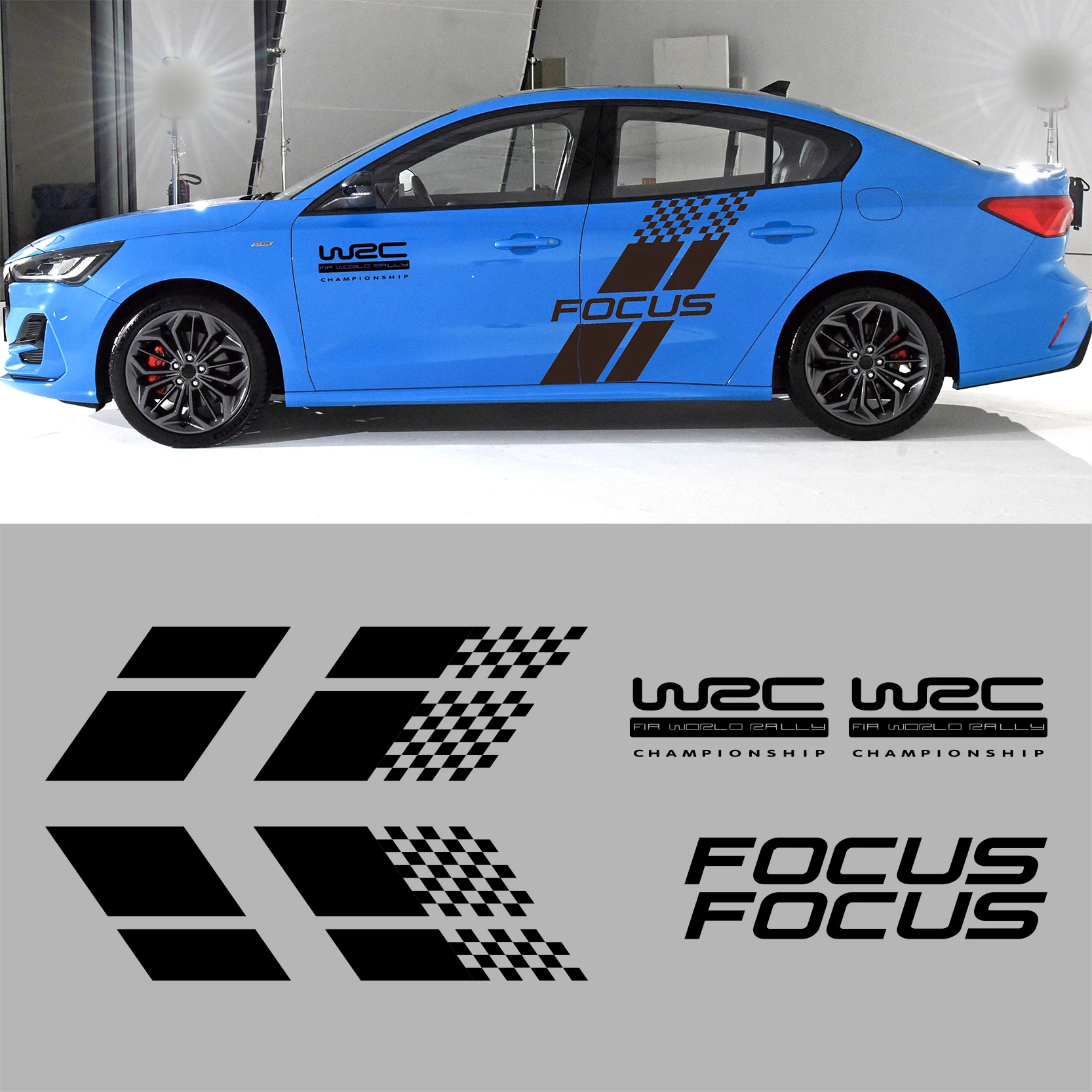 

2pcs For Ford FOCUS Car Both Side Body Stickers WRC Letter Racing Sport Styling Vinyl Film Decal Exterior Accessories