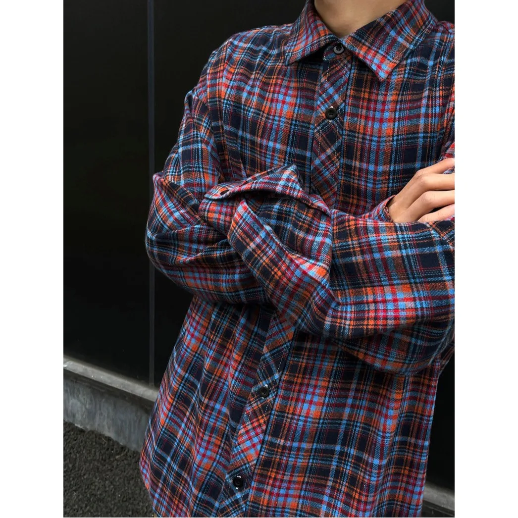 

Loose Fit Men's Plaid Shirt Long Sleeve Casual Outerwear Retro Style Autumn Winter Polyester Fiber Sharp Collar Open Cardigan