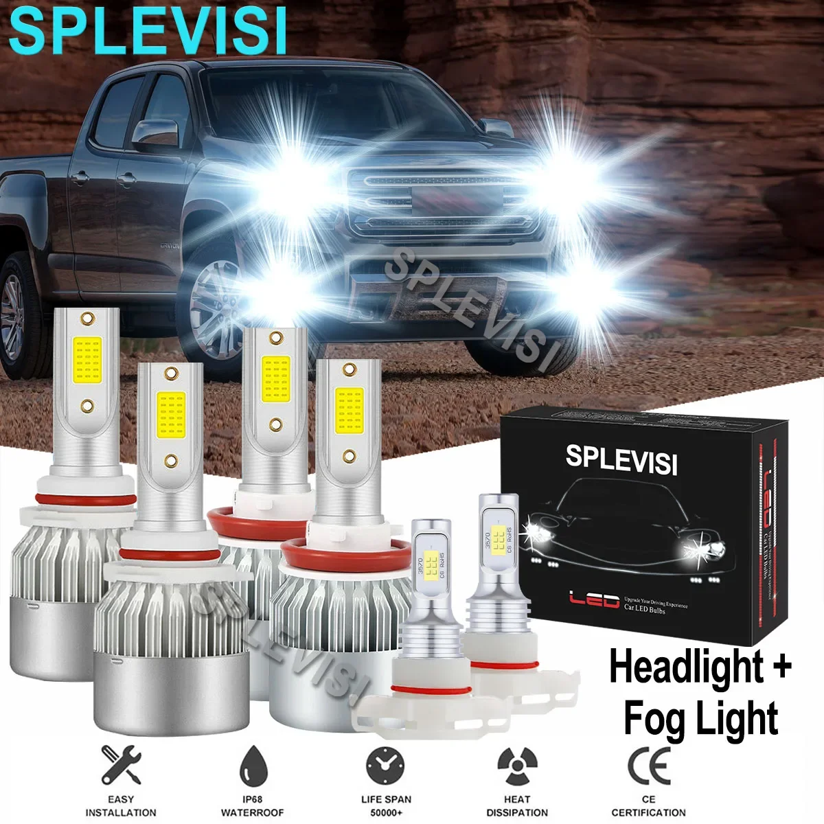 LED Pure White Car Headlight Fog Light Bulbs 6000K For GMC Canyon 2015 2016 2017 2018 GMC Yukon XL 2015 2016 20017 2018 2019