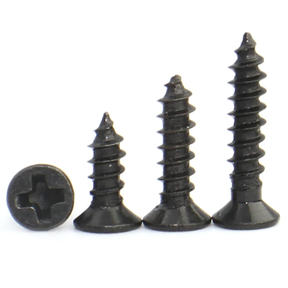 20-200pcs Phillips Flat Head Wood Self-tapping Mini Screw M1 M2 M2.3 M2.6 M3 M3.5 M4 M5 M6 Black Carbon Steel Cross Mini Screws