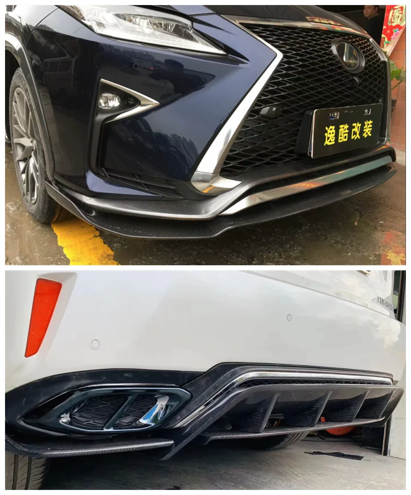 High Quality Carbon Fiber Front Bumper Lip + Rear Diffuser Fits For LEXUS RX RX200T RX300T RX450H 2016 2017 2018 2019 2020