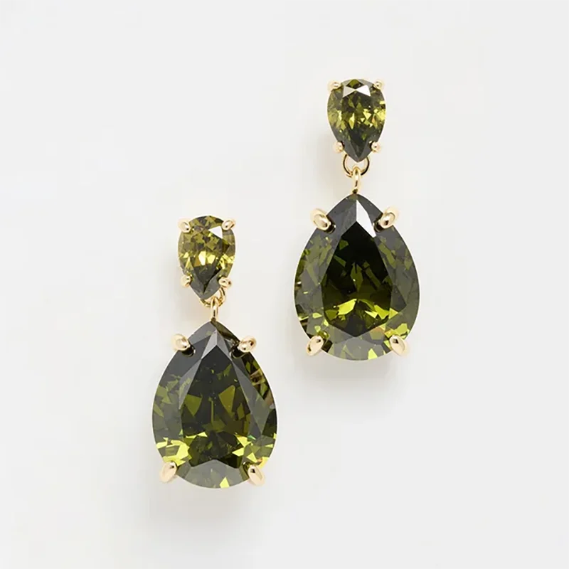 New Fashion Jewelry Party Accessories Elegant Ladies Olive Green Crystal Rhinestone Gems Stone Drop Earrings for Women