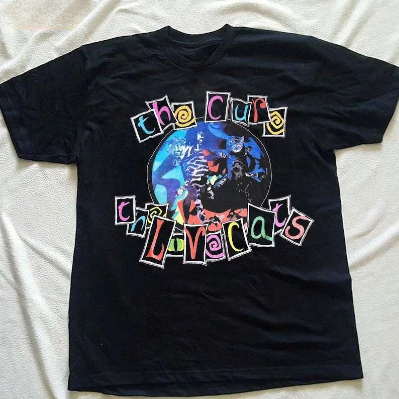 تي شيرت The Cure The Lovecats 1983 مطبوع عليه رسومات جرافيك للرجال والنساء فضفاض بأكمام قصيرة لملابس غير رسمية، ملابس فاخرة