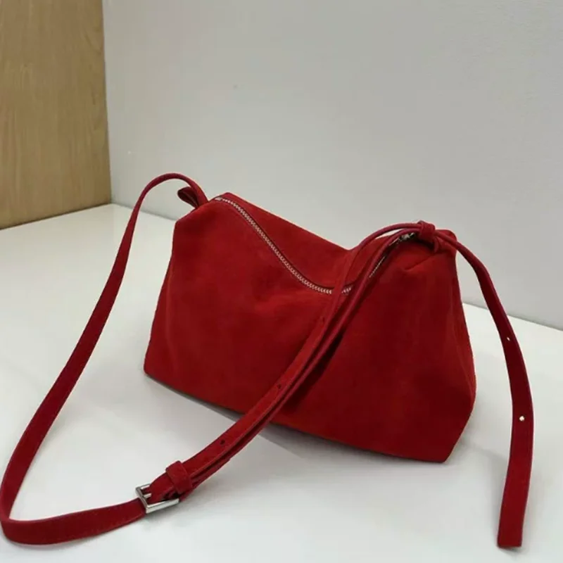 

2025 Winter Early Products red Color Real Suede Leather Women Shoulder Bag Simple Leisure Female Crossbody Bag