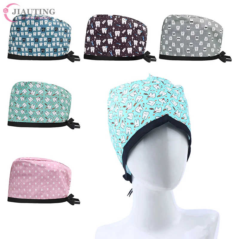 

1PC Cartoon Doctor Operating Room Pattern Printed Nursing Head Cap Lab Scrub Pet Hospital Surgical Hat Unisex Dentist Scrub Cap
