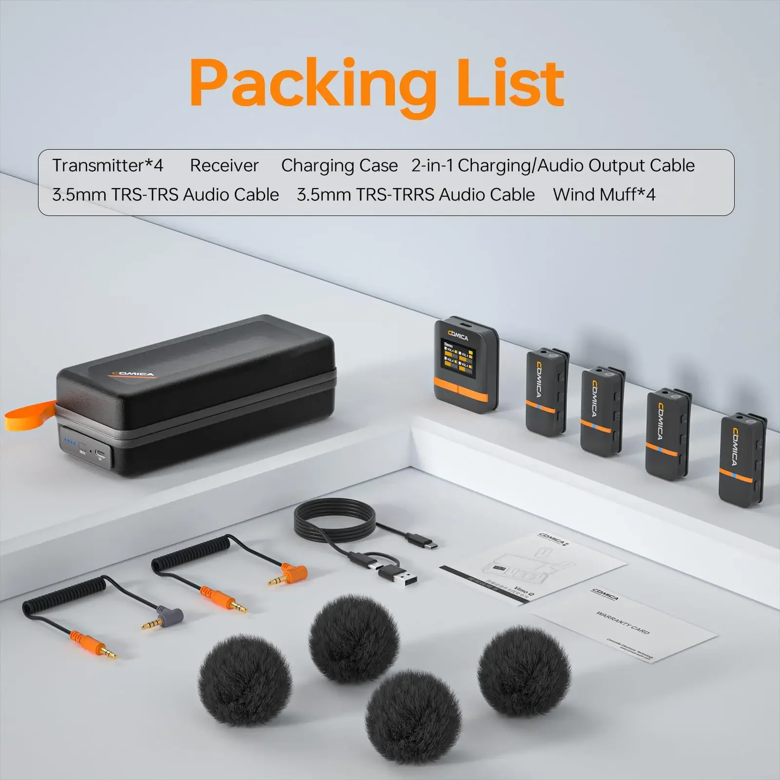 

Comica Vimo Q четырехканальный мини-беспроводной микрофон 2,4G с зарядным устройством для камеры, смартфона, ПК, прямая трансляция интервью