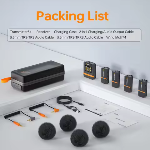 Comica Vimo Q Four Channel 2.4G Mini Wireless Microphone with Charging Box for Camera Smartphone PC Live Streaming Interviews