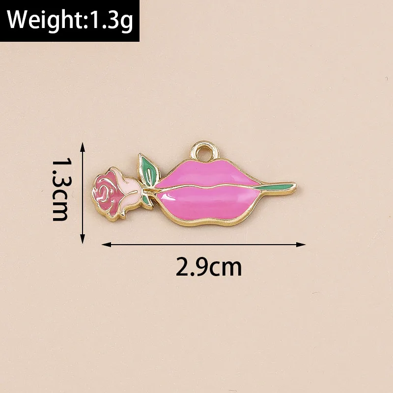 Leslie 10 Stück neue romantische Emaille rotes Herz Charms Valentinstag Schmuck Kuss Mund Herz Rose Anhänger für DIY Schmuckherstellung – Detail 17
