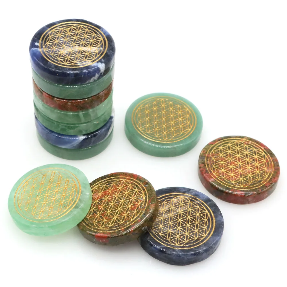 Natural Crystal Flower of Life Chakra Healing Gemstone Charging Plate Yoga Meditation Home Decor Sacred Geometry Palm Stone 1.4