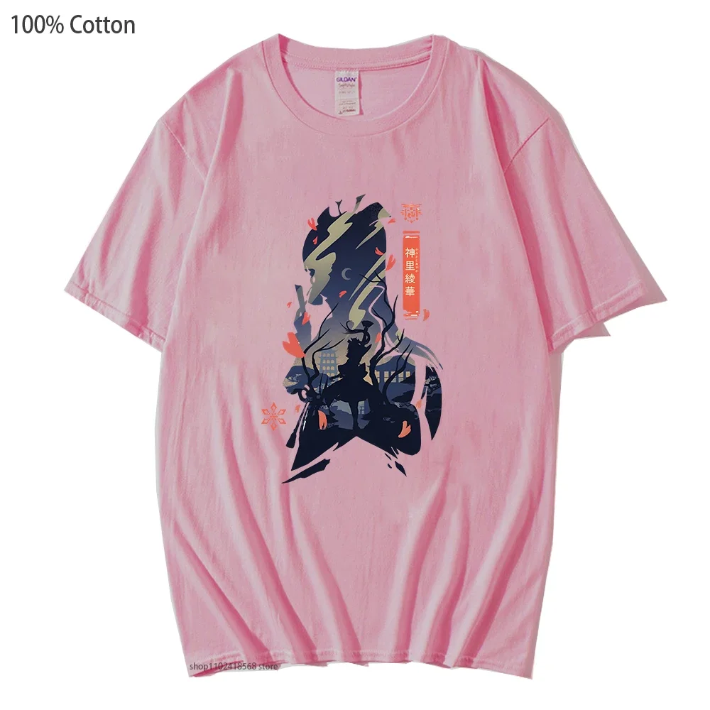 Ayaka Kamisato T-Shirts for Men Genshin Impact Graphic Printed Tshirt Game Cartoon Harajuku Tees 100% Cotton Streetwear Men Tops