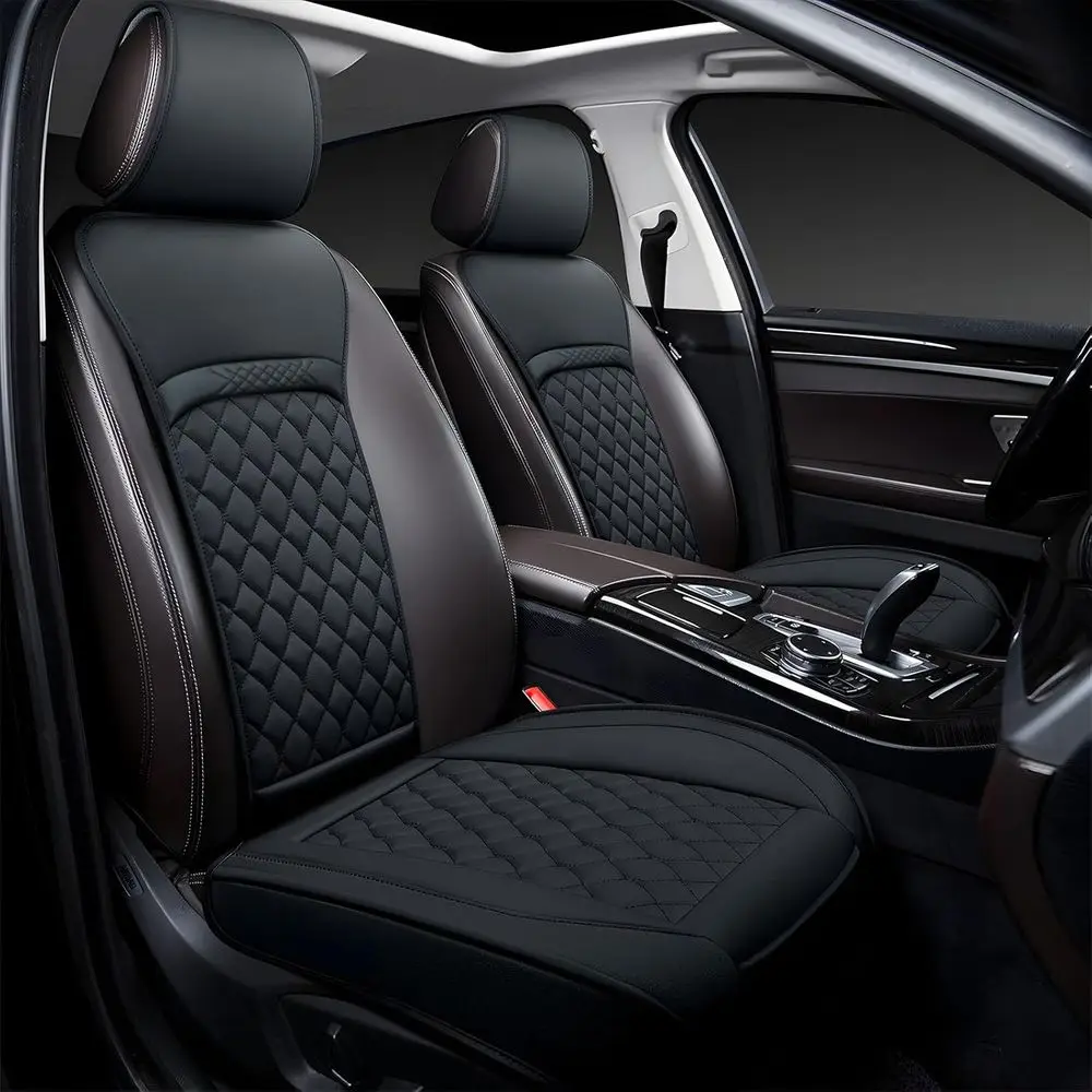 

ront Car Seat Covers or ,Leather Waterproo Seat Protector Custom it VW Taos Atlas ID.4,2 Pack,Black