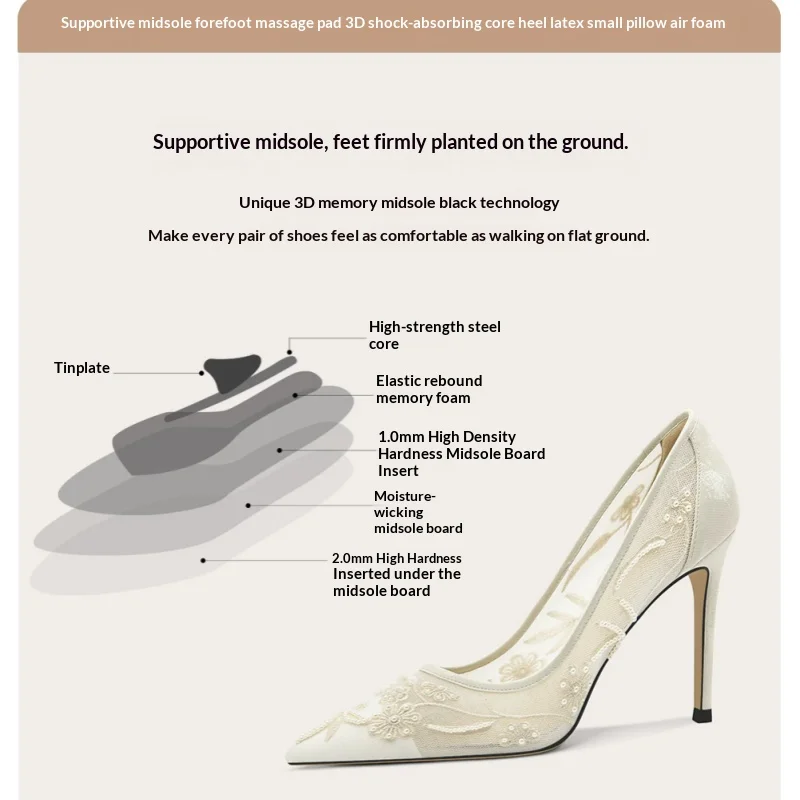 Spring and summer pointed shallow mouth embroidered pearl wedding shoes banquet big size small size slim high-heeled women shoes view 6