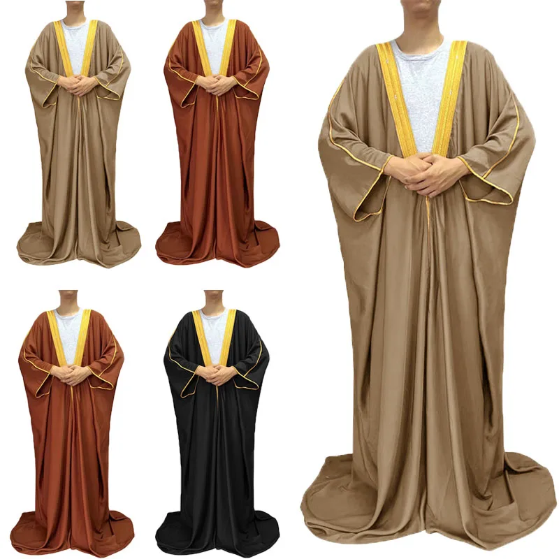 

Muslim Men Moroccan Robe Solid Color Open Abaya Kaftan Dress Caftan Traditional Thobe Saudi Men Middle East Formal Bachelor