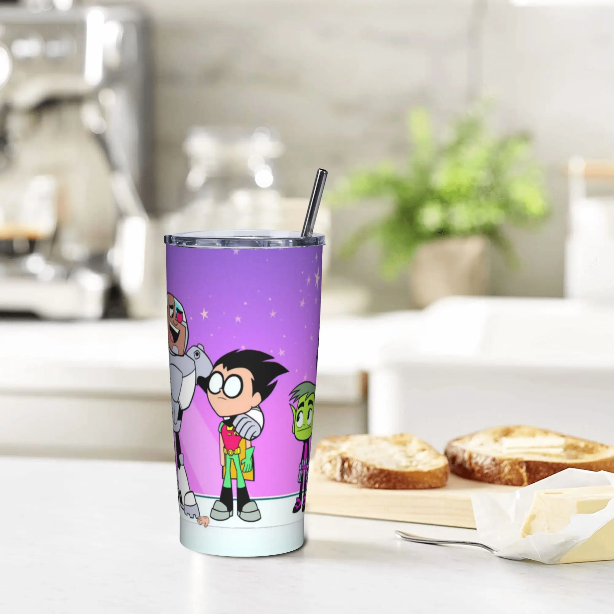 Teen Go Cartoon Tumbler Vacuum Insulated Anime Coffee Cups with Lid Straw Double Wall Mugs Water Bottle, 20oz view 6
