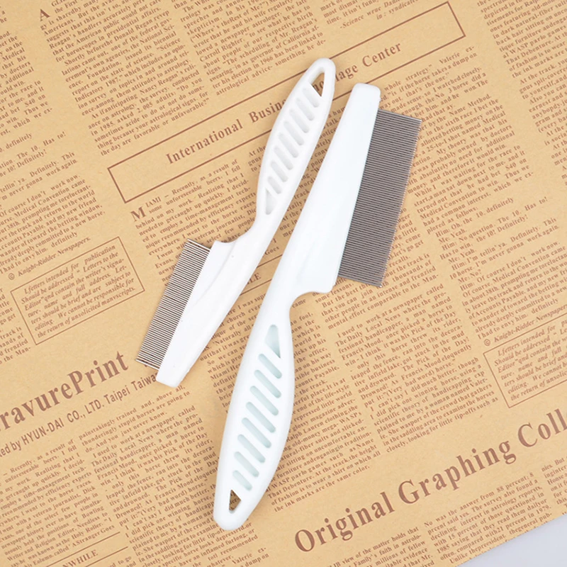 Peine de eliminación de Piojos para perros y gatos, peine de acero inoxidable con cabeza de Metal, antipulgas y dientes densos, herramienta de limpieza del pelo de mascotas