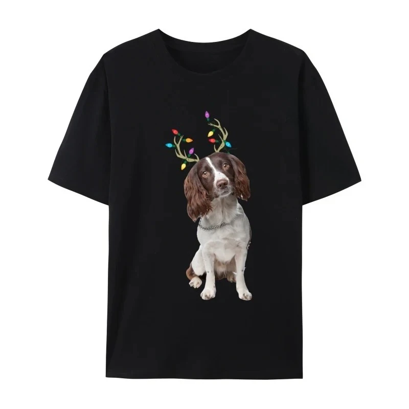 English Springer Spaniel Reindeer Christmas Dog T-Shirts High Street Tops Shirts Retro Woman Summer T-Shirts Fitness Funny