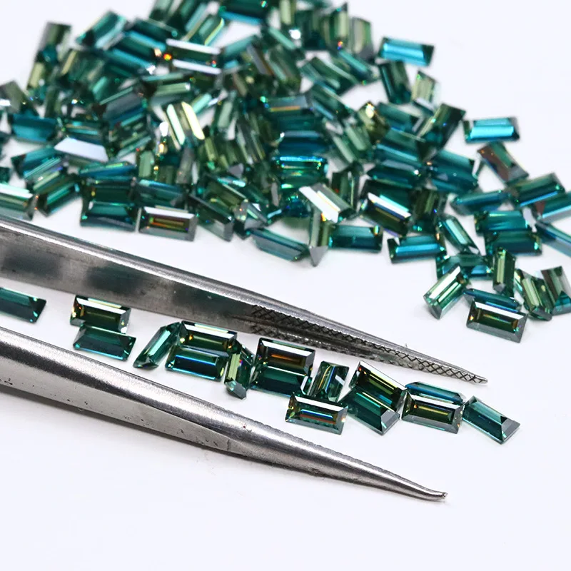 

1 Pack/1cttw Green Color Emerald Cut Moissanite Loose Stone 1.5x3mm 2x4mm Rectangle Shape Mosan Loose Bead Wholesale Pass Tester