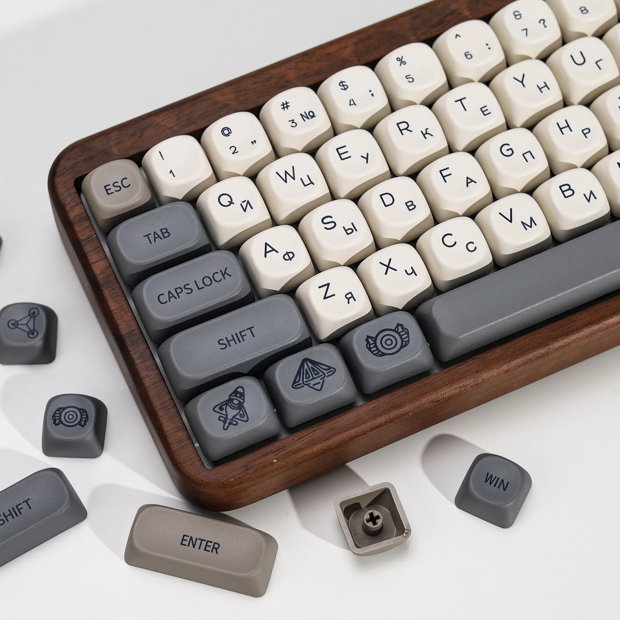KBDiy Russische Tastenkappen Retro Vision Theme KOA MOA Profil PBT ISO MAC Tastenkappen Maßanfertigung für MX-Schalter 60 Gaming Mechanische Tastatur – Detail 19