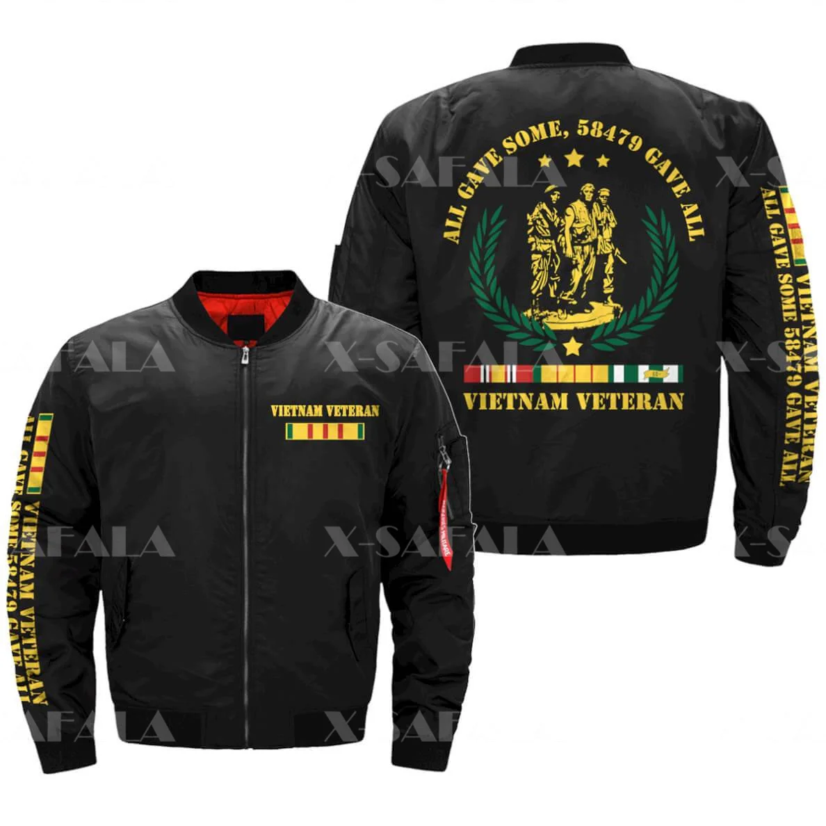 

Vietnam Veteran of America Mens Unisex 3D Bomber Print Zipper Flight Jacket Casual Harajuku Women Streetwear Thick Coats