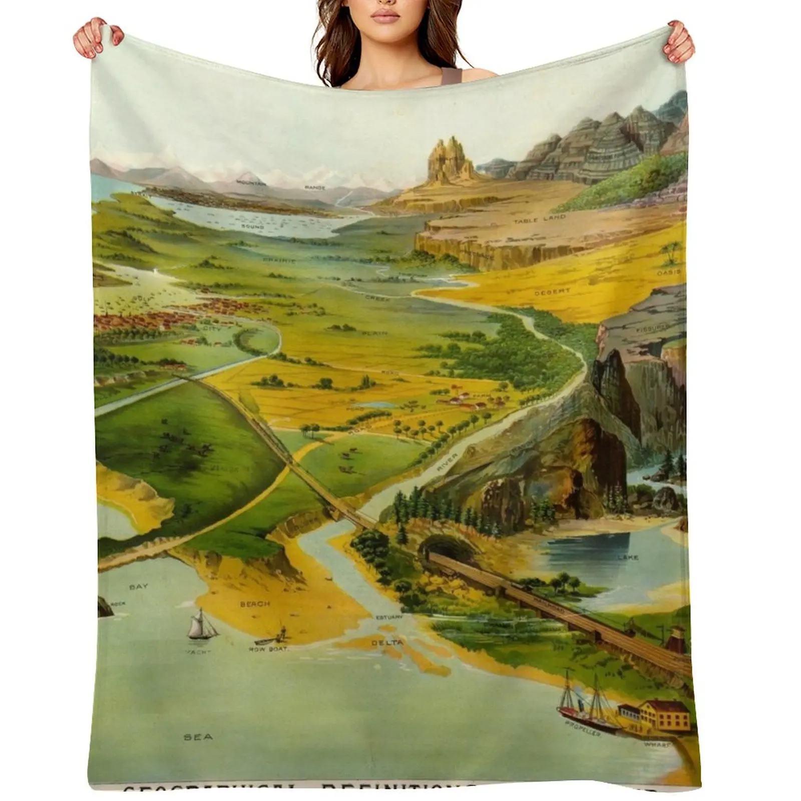 

Geographical Definitions Illustrated, 1893 by Levi Yaggy Throw Blanket Decorative Sofas Bed christmas decoration Luxury Blankets