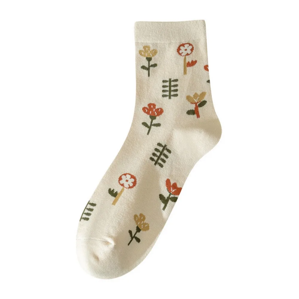 

Sweet Flower Middle Tube Socks Flower Breathable Floral Print Socks Warm Hosiery Knitted Mid-tube Socks Autumn