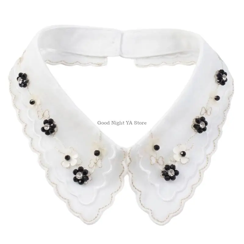 Scalloped False Collar in Lightweight Organza, Embroidered Detachable Accessory for Commuting and Party Outfits