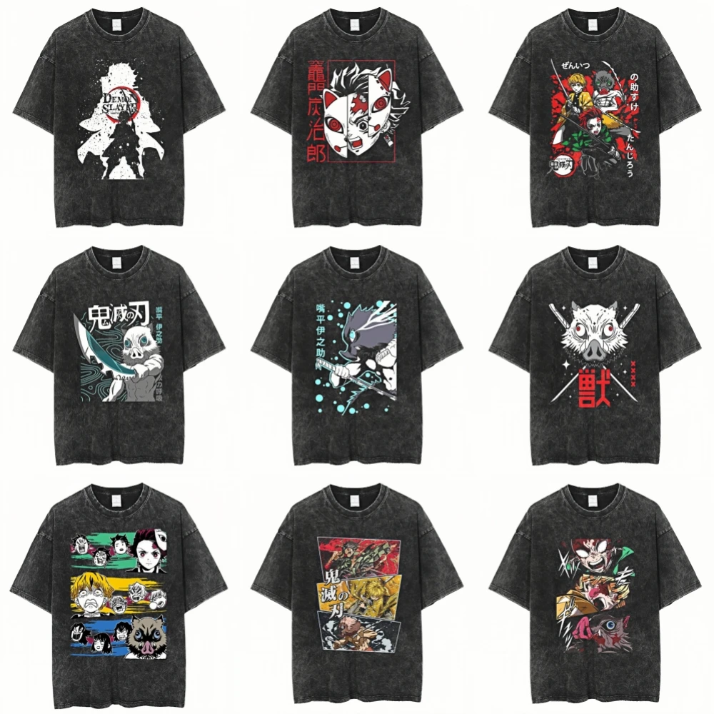 

Anime Print Acid wash T-Shirt Men's Women's Fashion Casual Retro Street Cotton Y2K Loose Short Sleeve 2026 New T-Shirt