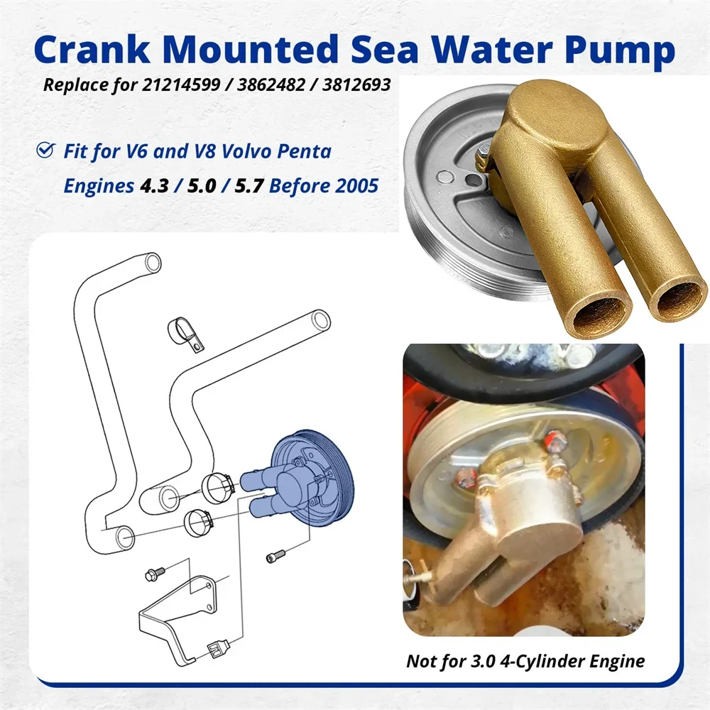 21214599/3862482 / 3812693 Kurbelmontierte Meerwasserpumpe für Volvo Penta Motoren 4.3/5.0/5.7L Bootszubehör Marine Wasserdicht – Detail 4