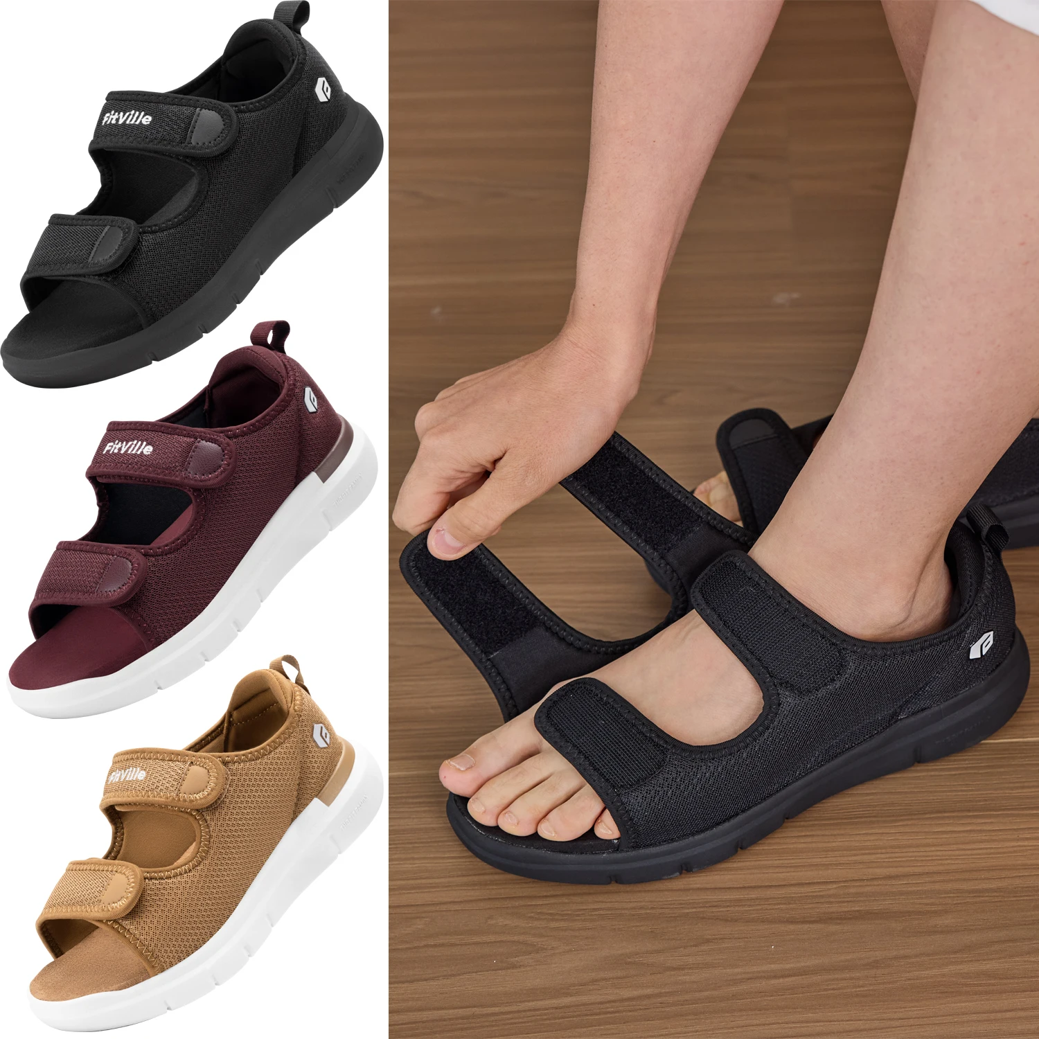 

Clearance Sale：Women'S Sandals Diabetic Wide shoes With Arch Support Adjustable Straps Lightweight Casual Women Flat Shoe