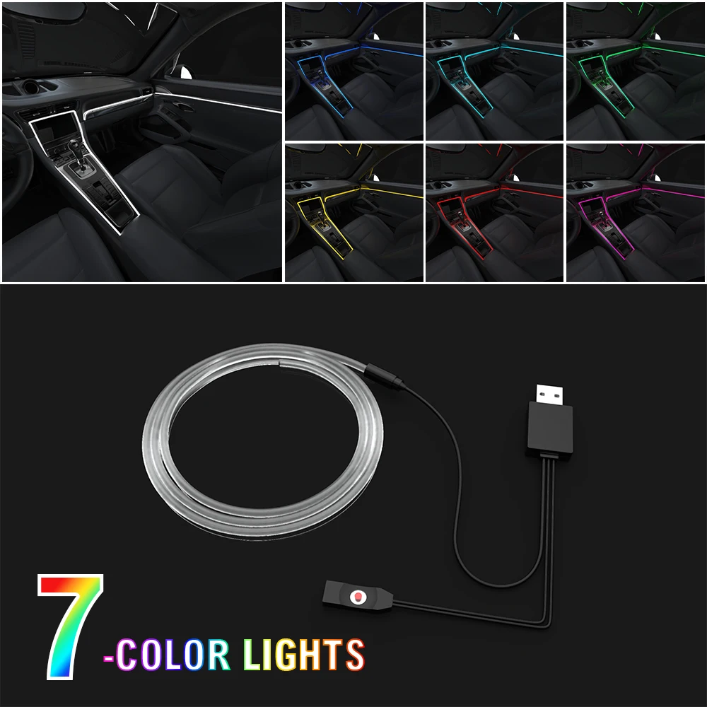 Car Interior Atmosphere Light 1/2/3/4/5M LED Decorative Lamp Flexible Neon Cable Strip USB interface decorative ambient lighting