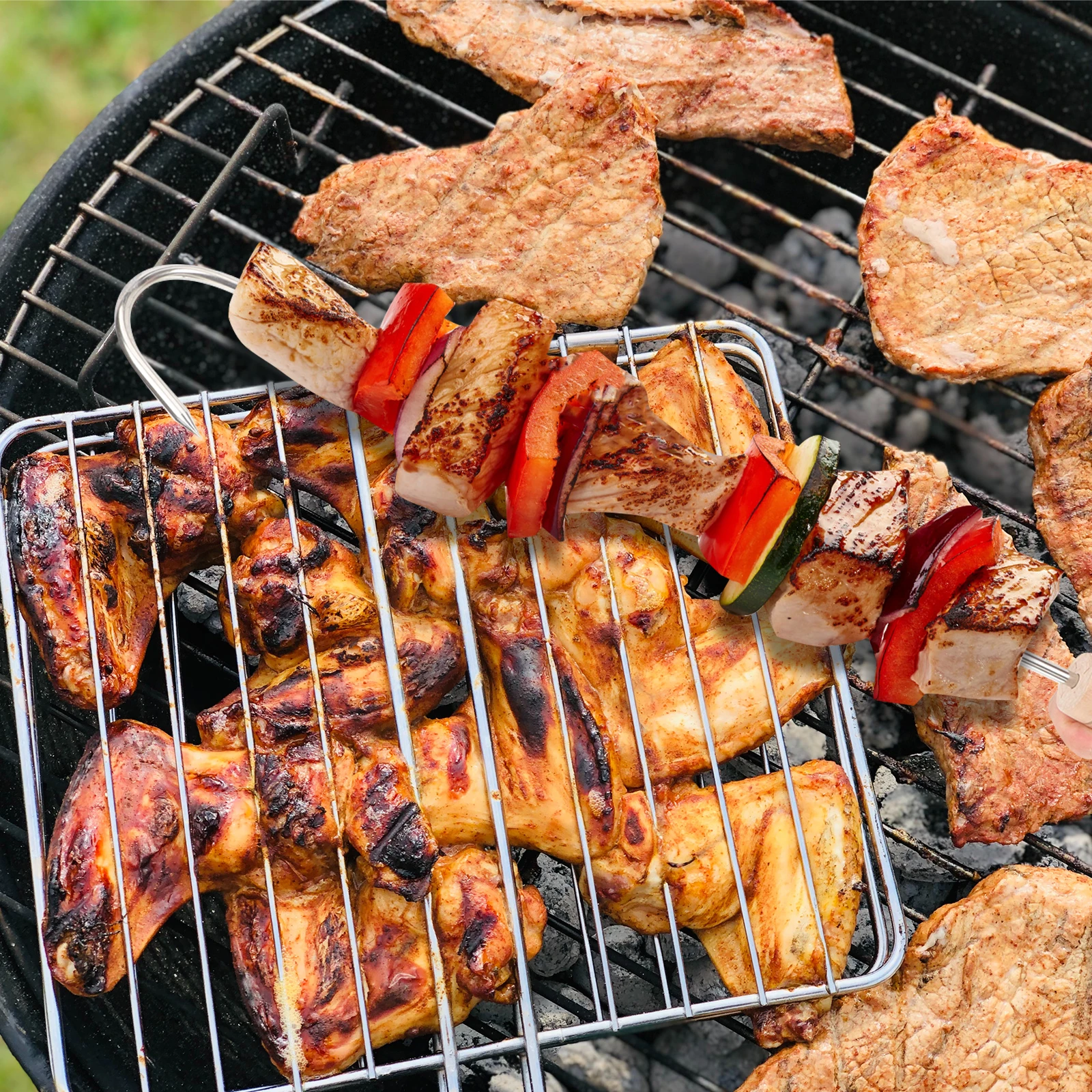 

2 шт. эргономичный крючок для барбекю износостойкий практичный инструмент для обжарки из нержавеющей стали идеально подходит для кемпинга, пляжа, экскурсий