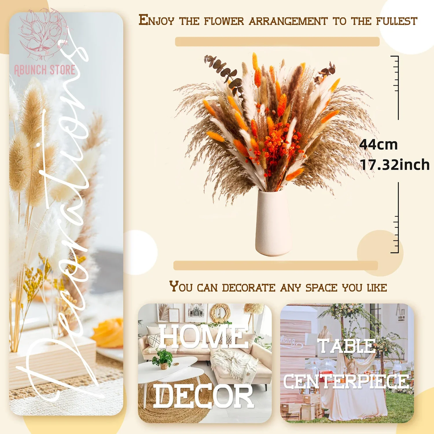 80Pcs Dried Flowers Bouquet Autumn Country Home Vases Decor Natural Reed Rabbit Tail Pampas Grass Table Decoration Accessories