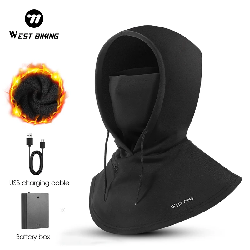 WEST BIKING Thermal Face Mask Winter Electrical Heating Keep Warm Headgear Moto Riding Balaclava Windproof Ski Mask Men Women