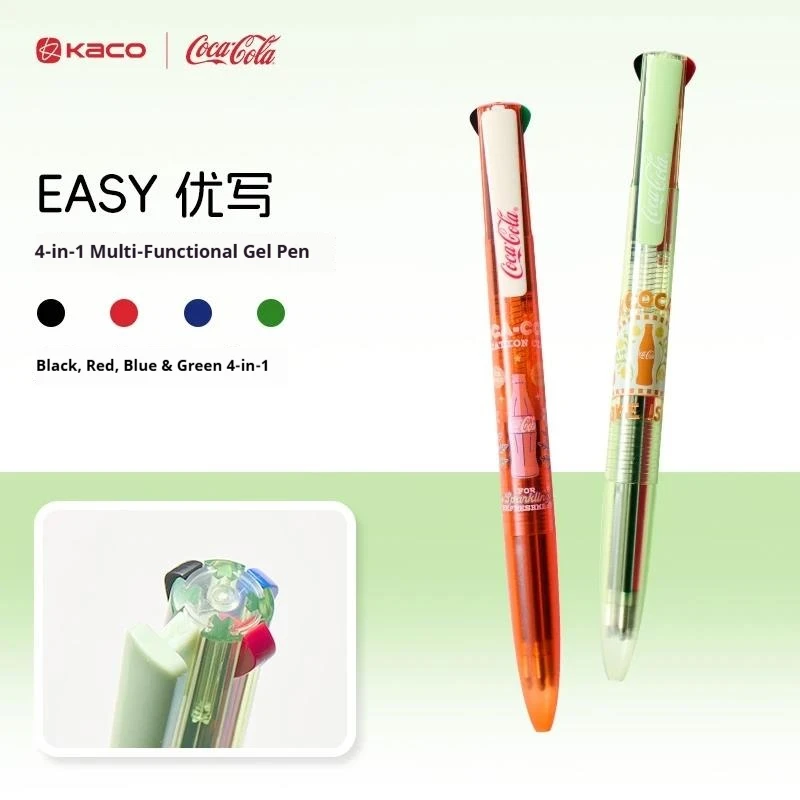 KACO Coca-Cola 4-in-1 Gel Pen 0.5mm Black/Blue/Red/Green Multi-Pen for Professionals/Students/Exam/Note-Taking/Office Signatures
